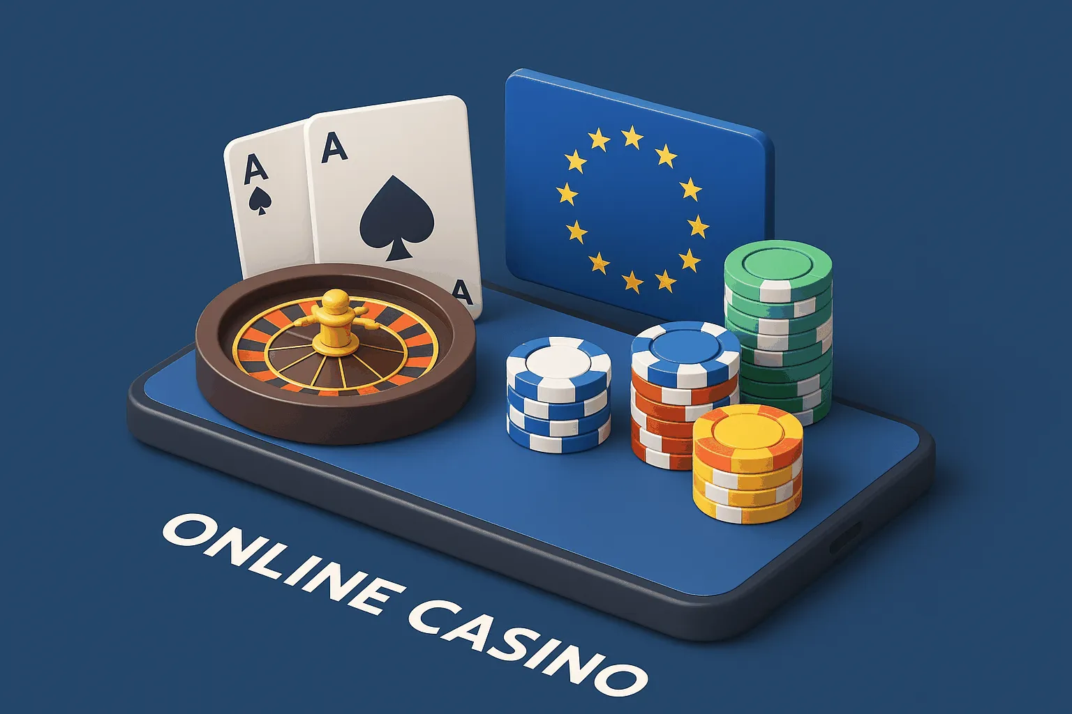 3D Illustration of European Online Casino Elements